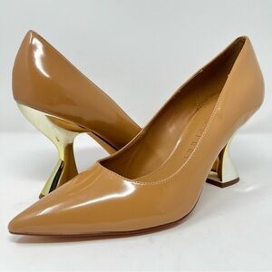 Katy Perry Collections Tan Patent Heels with Gold Accent